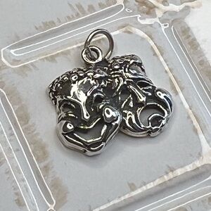 Vintage Comedy & Tragedy Theater Masks Pendant 925 Sterling Silver NOS